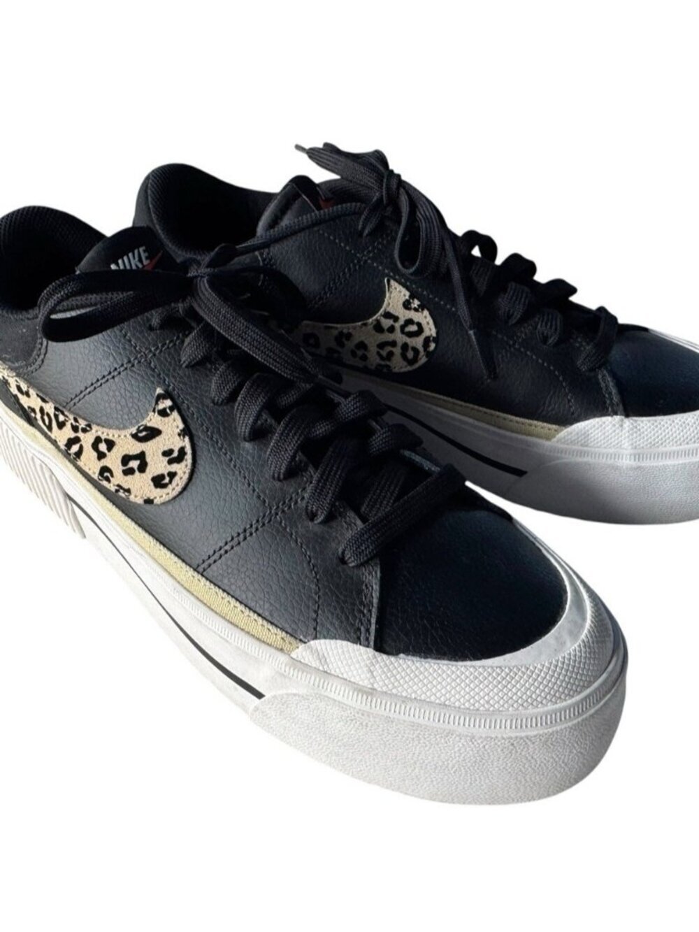 Nike Court Legacy Lift Women's Sz 11 Black Sneakers w/ Leopard Swoosh